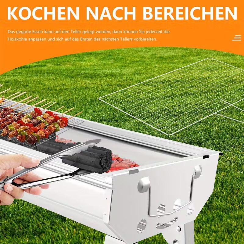Stainless steel extended, widened, and heightened barbecue grill, household outdoor camping picnic grill, foldable portable charcoal barbecue stove, 2025 new model.