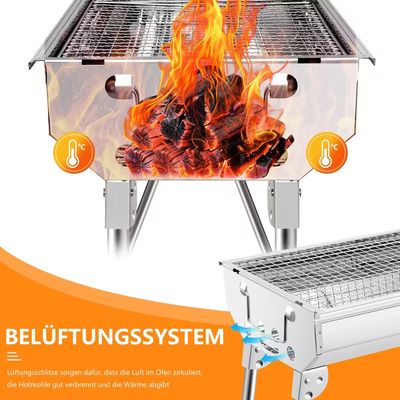 Stainless steel extended, widened, and heightened barbecue grill, household outdoor camping picnic grill, foldable portable charcoal barbecue stove, 2025 new model.