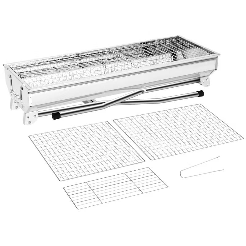 Stainless steel extended, widened, and heightened barbecue grill, household outdoor camping picnic grill, foldable portable charcoal barbecue stove, 2025 new model.