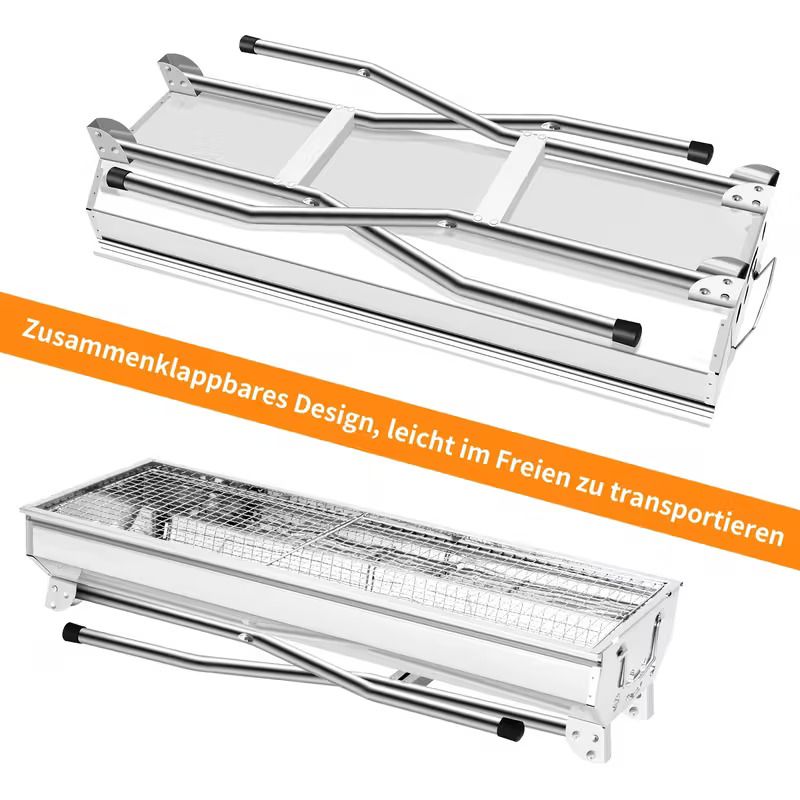 Stainless steel extended, widened, and heightened barbecue grill, household outdoor camping picnic grill, foldable portable charcoal barbecue stove, 2025 new model.