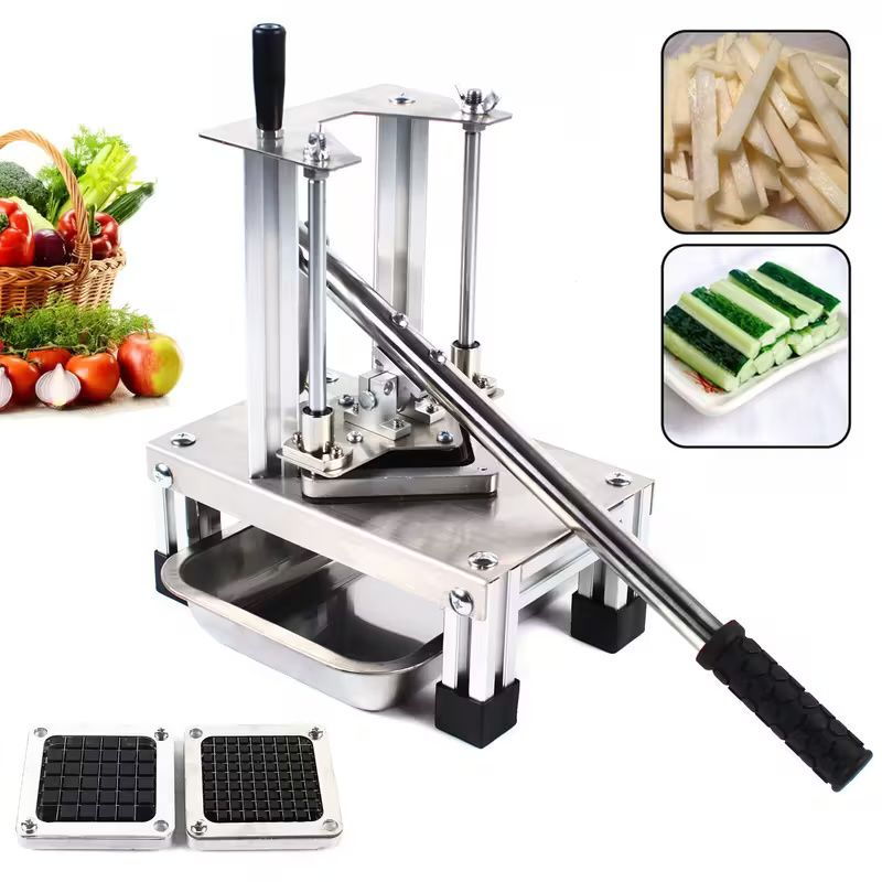 Heavy-Duty Commercial French Fry Cutter - 100kg/h High-Speed Potato Chipper with Non-Slip Base, Stainless Steel Construction, for Restaurant, Home Kitchen, Commercial Use - Easy-Clean Vegetable Slicer