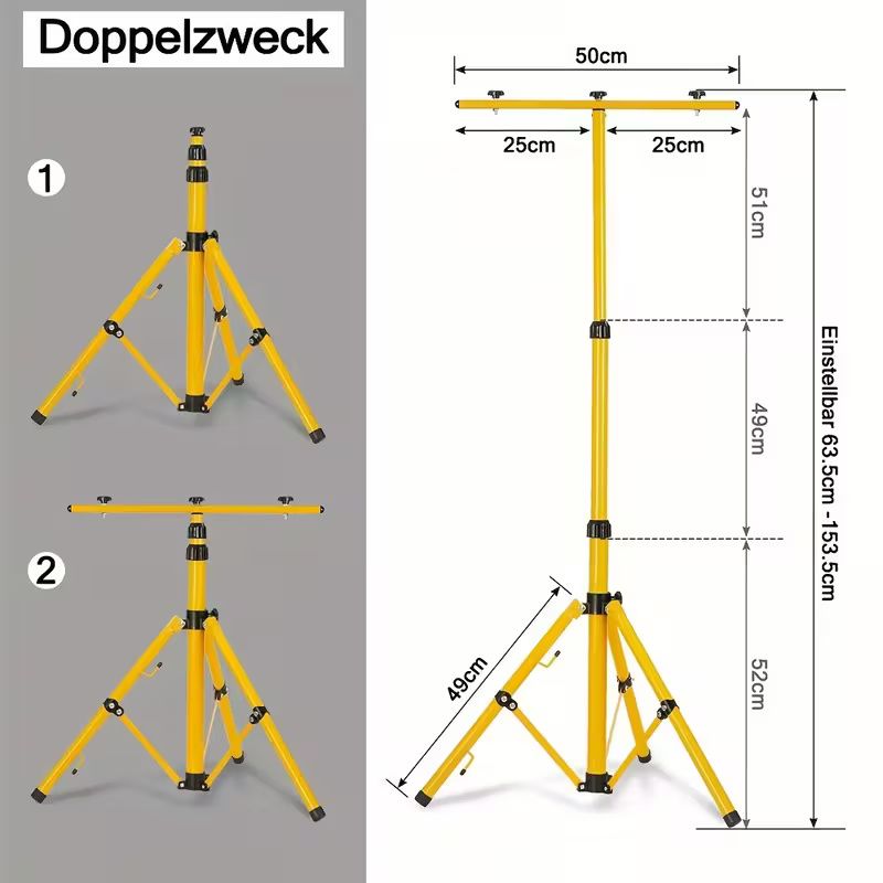 Professional Adjustable Telescopic LED Floodlight Tripod Stand with 3-Section Adjustable Height, Sturdy Iron Construction &amp; Non-Slip Rubber Feet for Outdoor Construction, Events, Photography