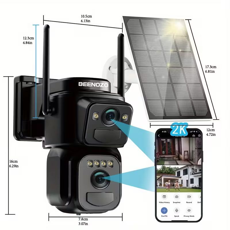 High Quality Solar-Powered 2G/3G/4G LTE Security Camera, 360° Viewing Angle, Includes TF &amp; SIM Card, Color Night Vision, PIR Motion Detection with Siren Alerts, 4G Connectivity, Adjustable Height