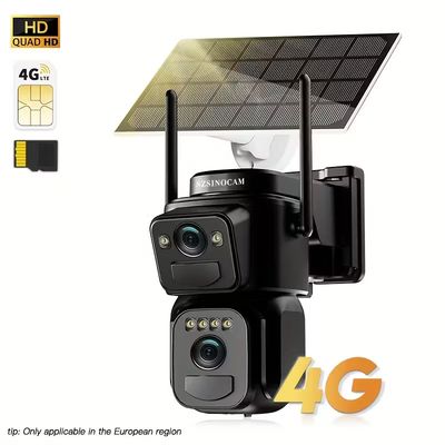 High Quality Solar-Powered 2G/3G/4G LTE Security Camera, 360° Viewing Angle, Includes TF &amp; SIM Card, Color Night Vision, PIR Motion Detection with Siren Alerts, 4G Connectivity, Adjustable Height
