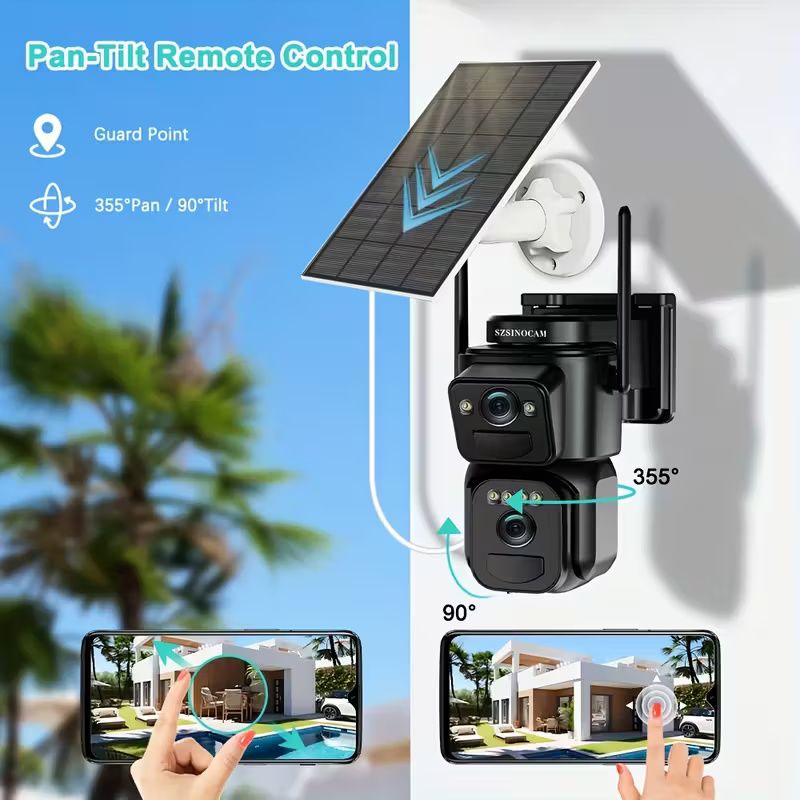 High Quality Solar-Powered 2G/3G/4G LTE Security Camera, 360° Viewing Angle, Includes TF &amp; SIM Card, Color Night Vision, PIR Motion Detection with Siren Alerts, 4G Connectivity, Adjustable Height