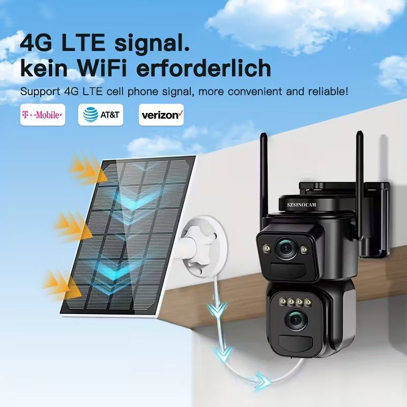 High Quality Solar-Powered 2G/3G/4G LTE Security Camera, 360° Viewing Angle, Includes TF &amp; SIM Card, Color Night Vision, PIR Motion Detection with Siren Alerts, 4G Connectivity, Adjustable Height