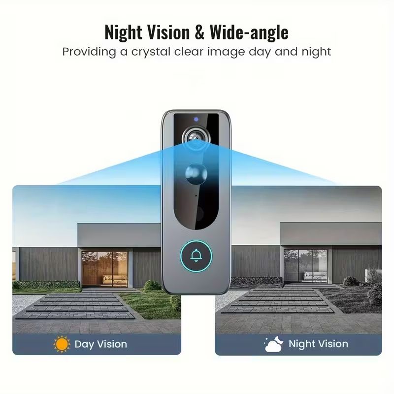 Wireless Video Doorbell System with 2K HD Security Camera, 180° Wide-Angle View, Two-Way Audio, Motion Detection Alerts, Night Vision, Instant Recording, Compatible with Smartphones/Tablets, USB-Power