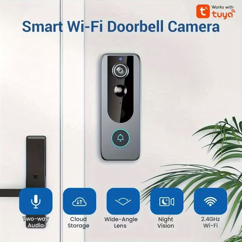 Wireless Video Doorbell System with 2K HD Security Camera, 180° Wide-Angle View, Two-Way Audio, Motion Detection Alerts, Night Vision, Instant Recording, Compatible with Smartphones/Tablets, USB-Power