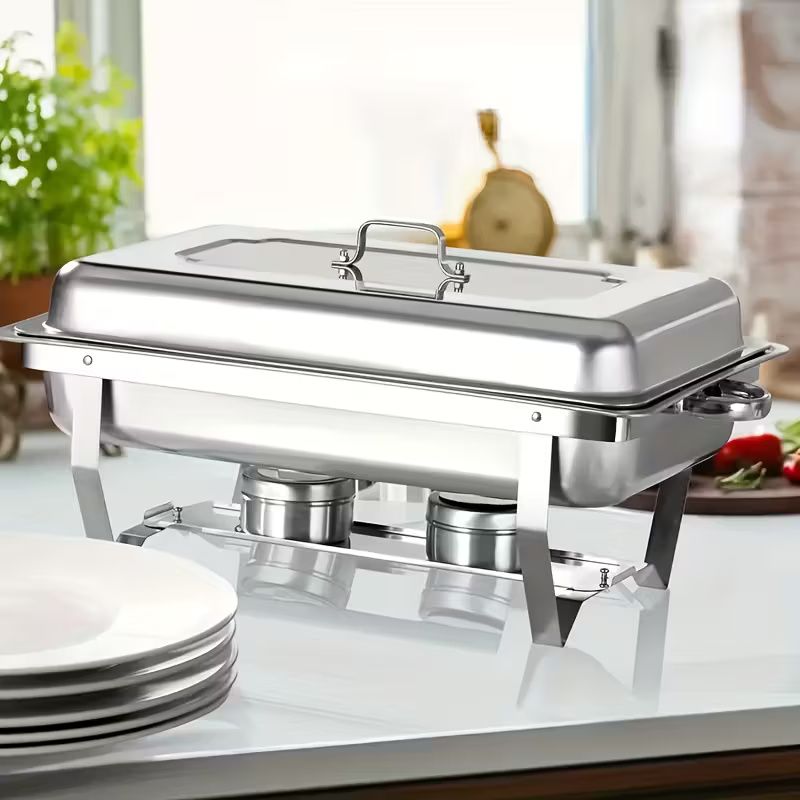 4pcs/set 9.5 QT Chafing Dishes Buffet Silvery Rectangular Full Size Stainless Steel Catering Chafer Food Warmer for Banquet Party Catering Supplies, Only for Cooking, Buffet Setup, Catering Equipment,