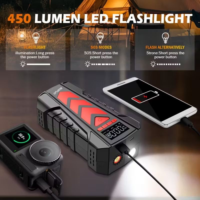5-in-1 Jump Starter with Smart Safety Clamps &amp; Digital Display - 4000A 9.0L/8.0L Gas/Diesel Truck/SUV/RV Charger, 150PSI Cordless Inflator, 3-Mode LED, 12V USB Charger, 40°C Cold Start