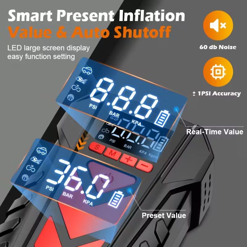 5-in-1 Jump Starter with Smart Safety Clamps &amp; Digital Display - 4000A 9.0L/8.0L Gas/Diesel Truck/SUV/RV Charger, 150PSI Cordless Inflator, 3-Mode LED, 12V USB Charger, 40°C Cold Start