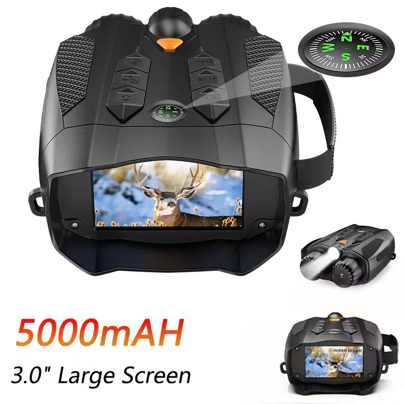 HD Infrared Night Vision Binocular Goggles with Built-In Tactical Light &amp; 5000mAh Battery, 10x Zoom, 800m Range, Portable -Free Compass Navigation Device, Night Vision Goggles For Hunting,