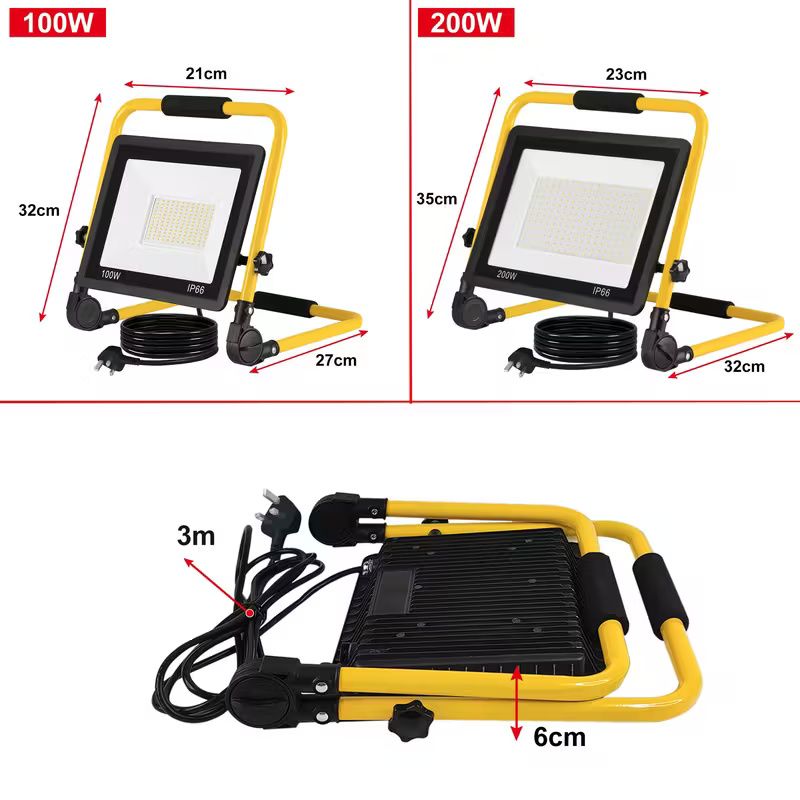 LED Work Light, Flood Light, Construction Spotlight, Building Site Spotlight, Bracket And Carrying Handle For Garden, Garage