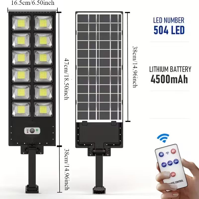 Ultra-Bright 504 LED Solar Street Light -, Motion Sensor, Remote Control, Dusk To Dawn, Perfect For Commercial Areas, Parking Lots &amp; Outdoor Spaces