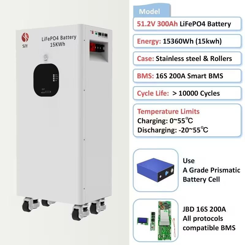 15kWh 51.2V 300Ah Lithium Iron Phosphate (LiFePO4) Battery – Enclosed Cabinet Design, Extended Cycle Life for Telecom Towers, Data Centers &amp; Residential Off-Grid Power Systems