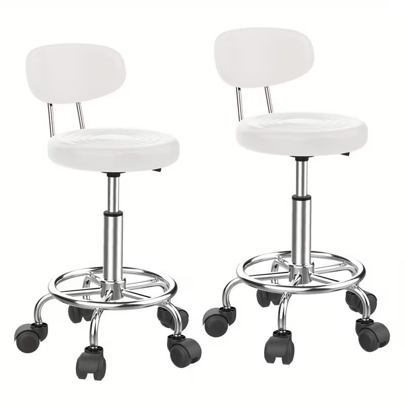 Ergonomic Swivel Stool with Backrest - Height-Adjustable Rolling Office Chair, 360° Rotation &amp; Memory Foam Cushion - Heavy-Duty Metal Base with Non-Slip Casters - for Salon, Massage, Spa, Home - White