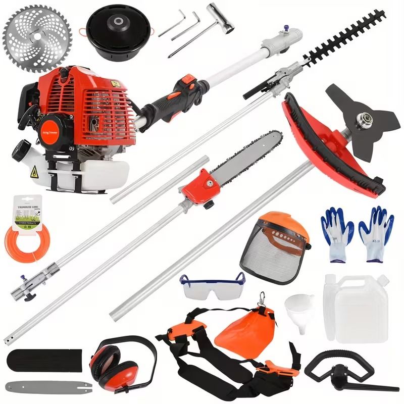 52cc Heavy-Duty 5-in-1 Gas- Lawn Mower with Start System, Multi-Function Lawn Mower, Hedge Cutter, Brush Cutter, Soil Ripper &amp; Trencher - Large 180.01cm Width, All-in-One Machine