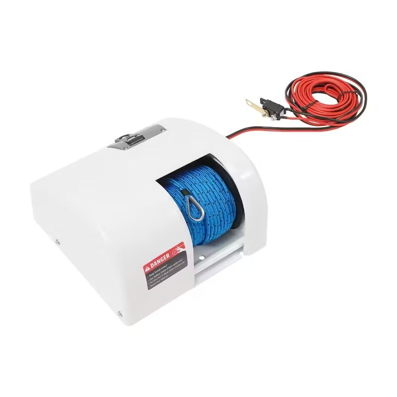 11.34KG Heavy-Duty Marine Winch Anchor Windlass with Hand Crank &amp; Hardware - 3-Stage Planetary Gear System, Zinc-Plated High Quality Hoisting Mechanism, Compact White Design for Yachts, Sailing &amp; Fish