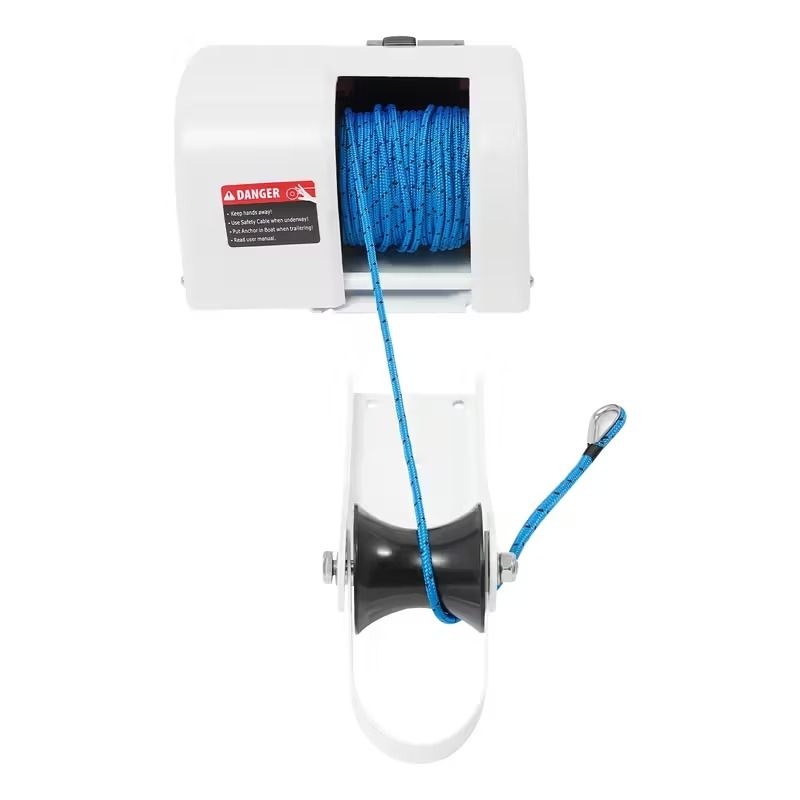 11.34KG Heavy-Duty Marine Winch Anchor Windlass with Hand Crank &amp; Hardware - 3-Stage Planetary Gear System, Zinc-Plated High Quality Hoisting Mechanism, Compact White Design for Yachts, Sailing &amp; Fish