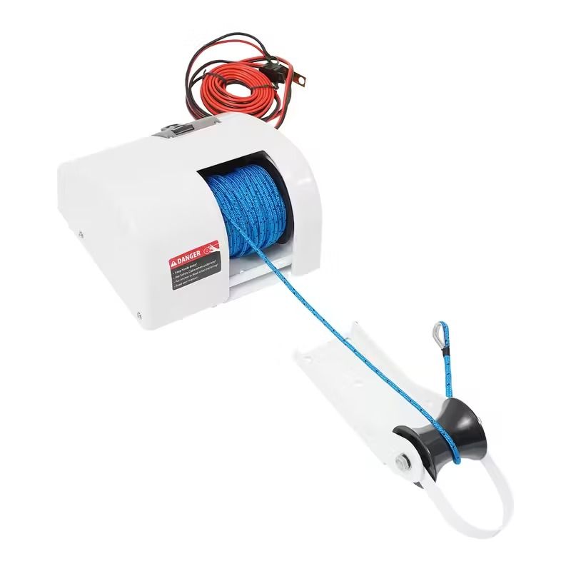 11.34KG Heavy-Duty Marine Winch Anchor Windlass with Hand Crank &amp; Hardware - 3-Stage Planetary Gear System, Zinc-Plated High Quality Hoisting Mechanism, Compact White Design for Yachts, Sailing &amp; Fish
