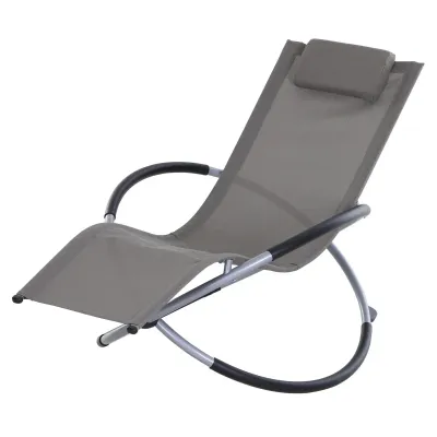 Outdoor Orbital Lounger Zero Gravity Patio Chaise Foldable Rocking Chair w/ Pillow Grey