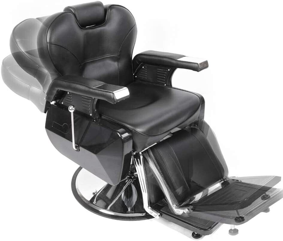 Salon Barber Professional Hydraulic Reclining Chair – 360° Swivel, PU Leather &amp; 150° Recline