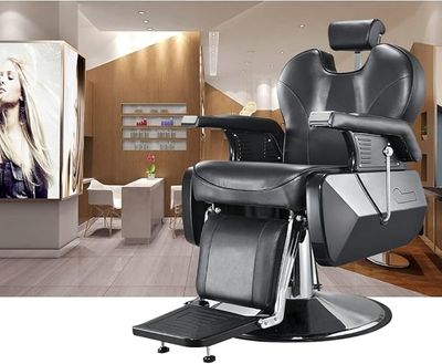 Salon Barber Professional Hydraulic Reclining Chair – 360° Swivel, PU Leather &amp; 150° Recline