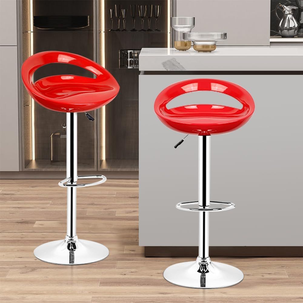 Set of 2 Adjustable Modern ABS Bar Stool – Black, White &amp; Red