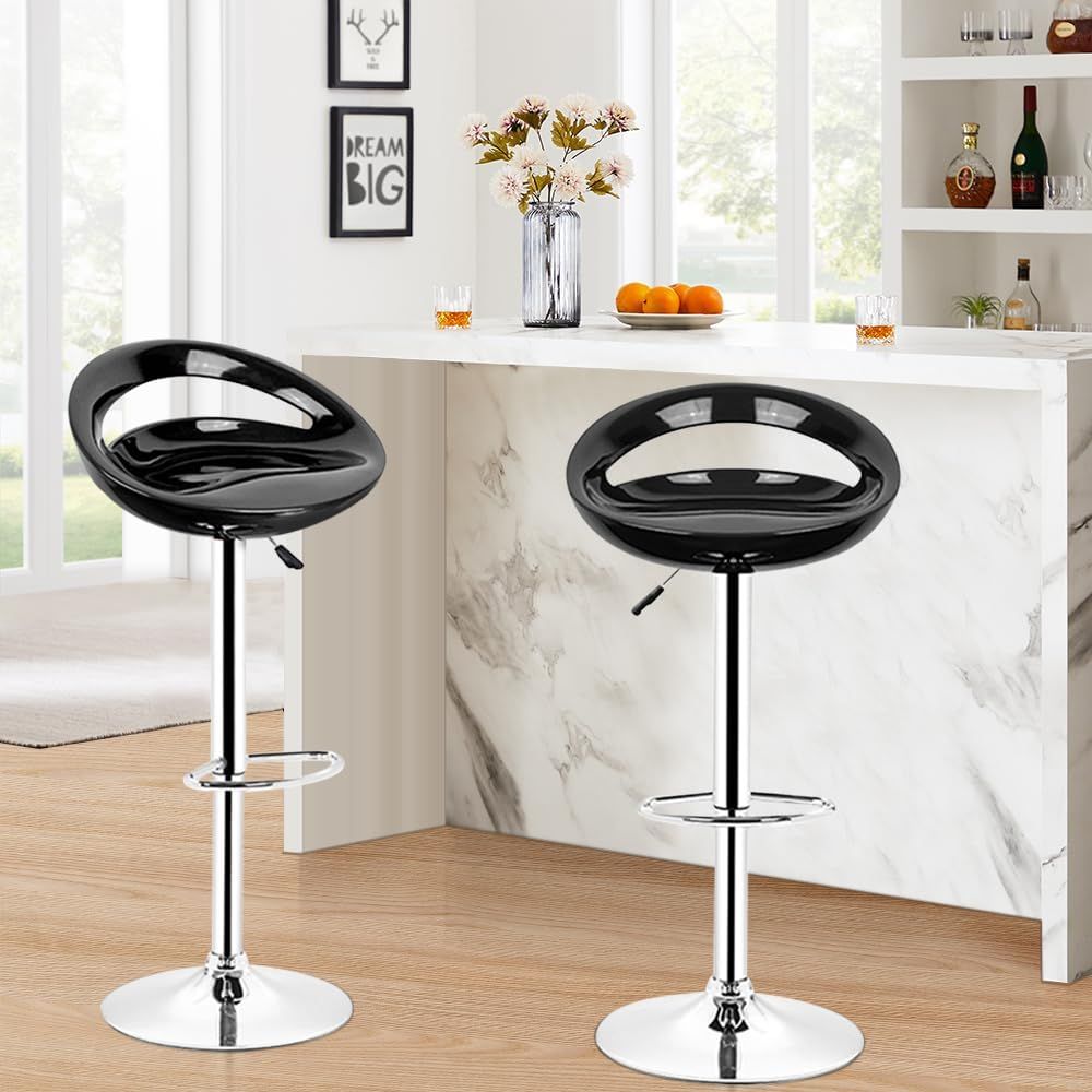 Set of 2 Adjustable Modern ABS Bar Stool – Black, White &amp; Red
