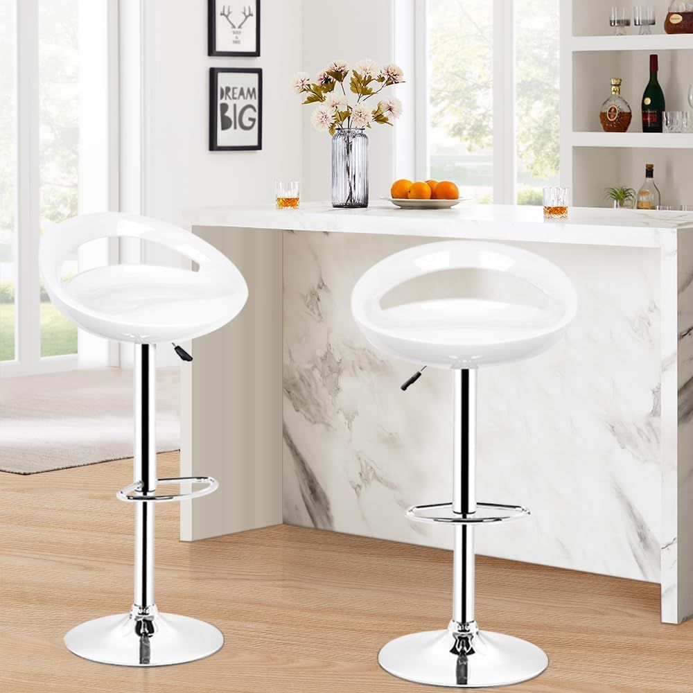 Set of 2 Adjustable Modern ABS Bar Stool – Black, White &amp; Red