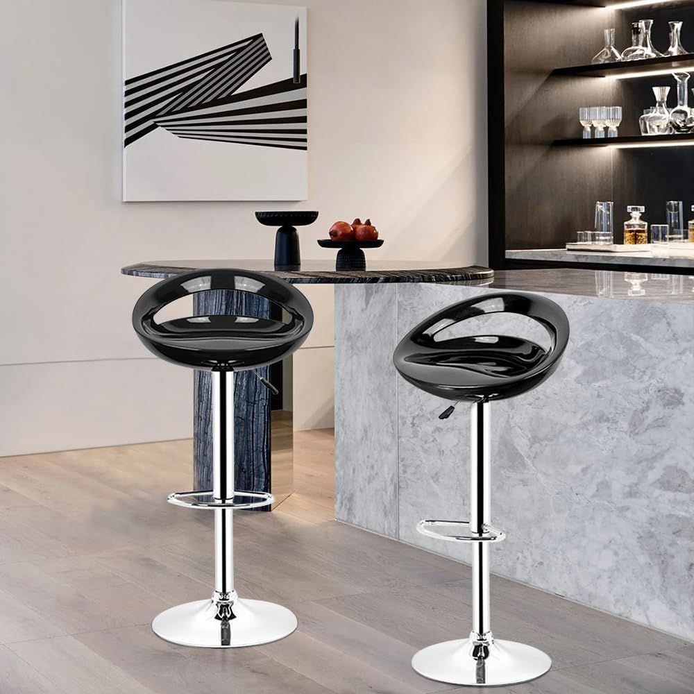 Set of 2 Adjustable Modern ABS Bar Stool – Black, White &amp; Red