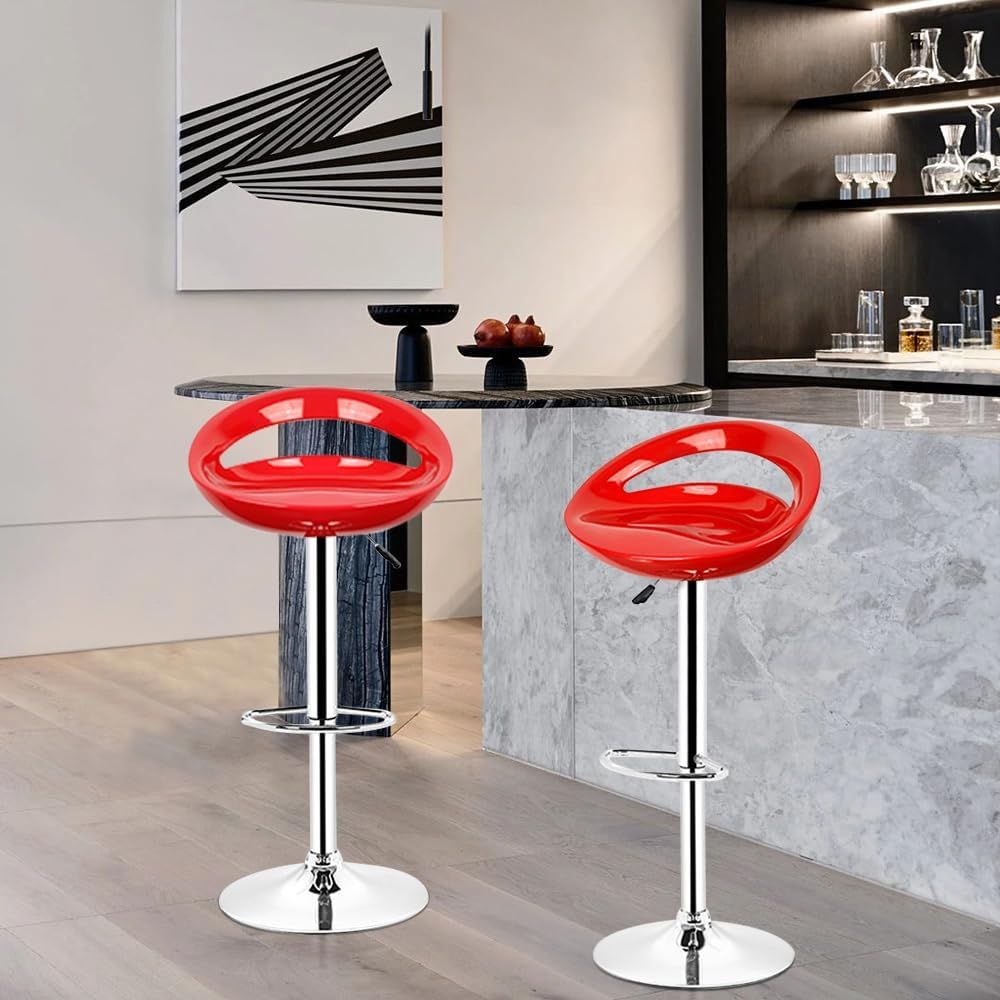 Set of 2 Adjustable Modern ABS Bar Stool – Black, White &amp; Red