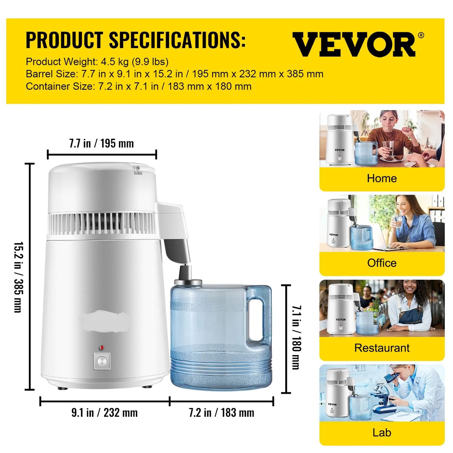 Upgraded 4L 750W Digital Control Distilling Water Machine with Handle