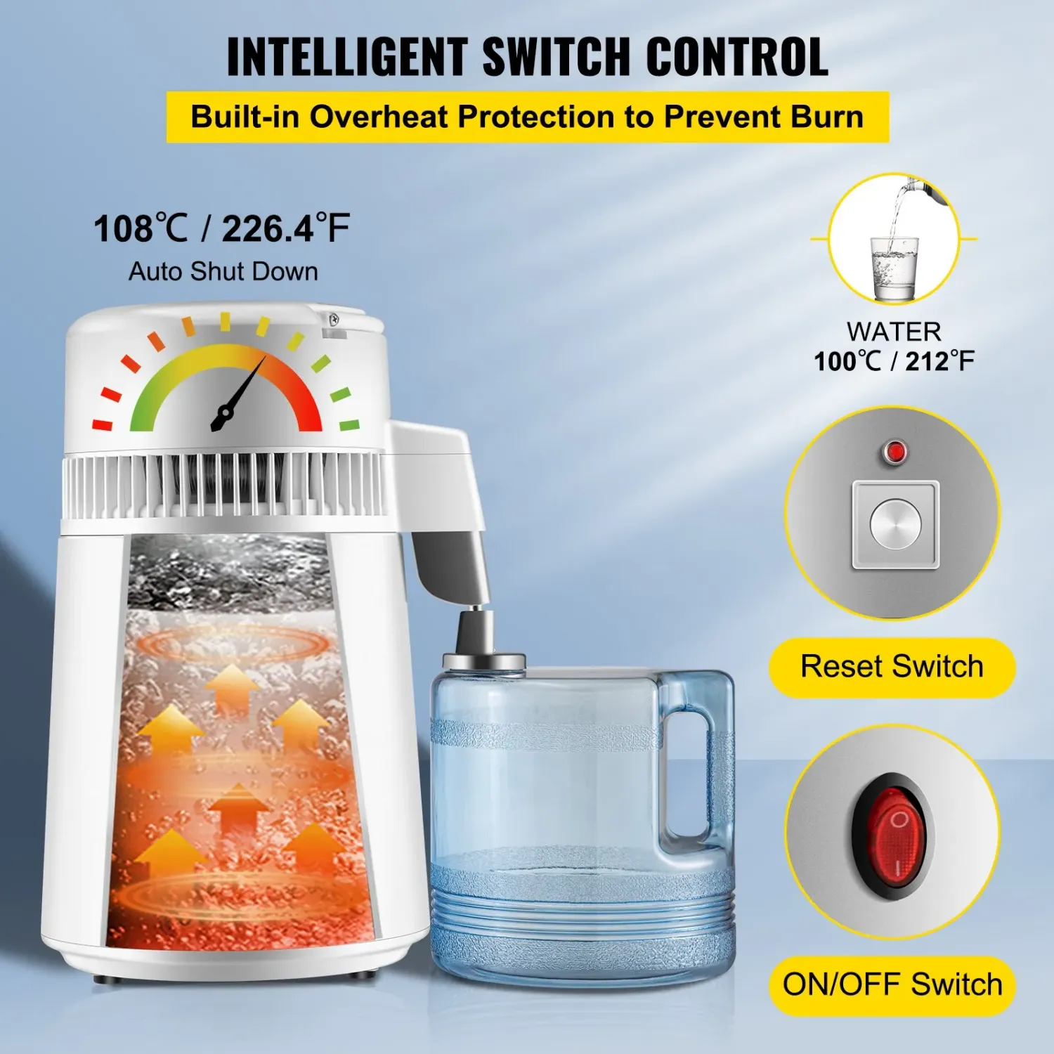 Upgraded 4L 750W Digital Control Distilling Water Machine with Handle