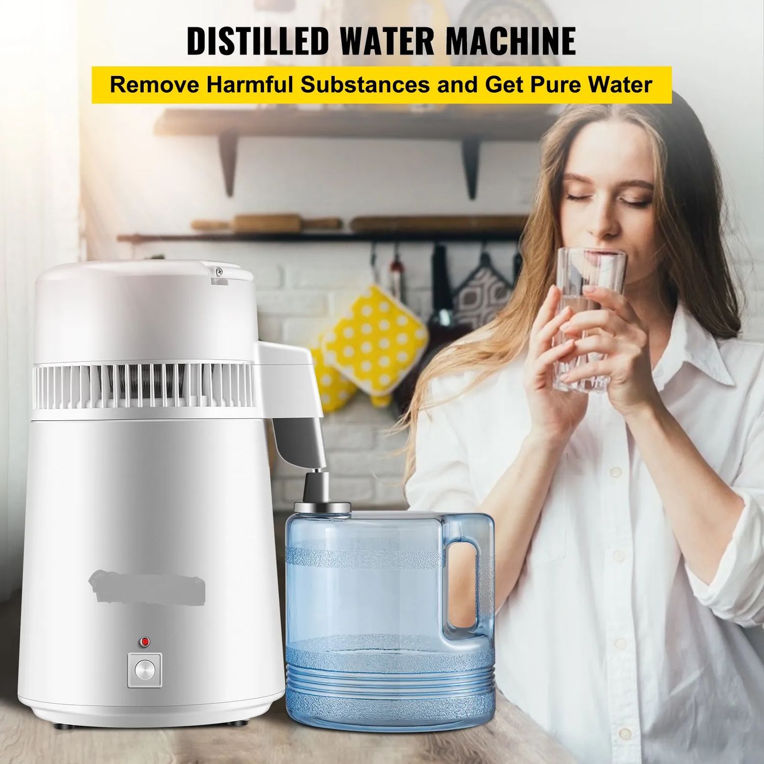 Upgraded 4L 750W Digital Control Distilling Water Machine with Handle