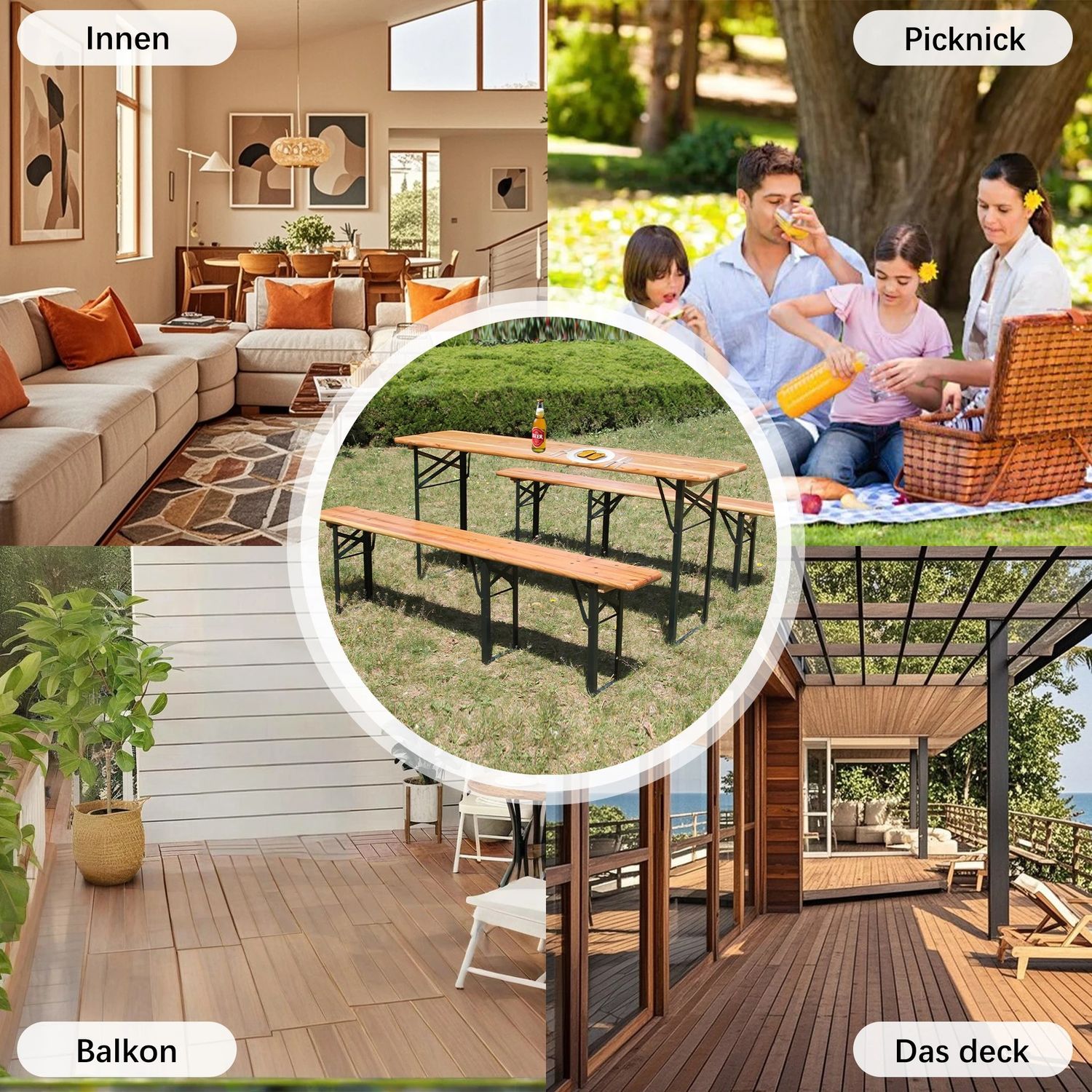 Outdoor Wooden Folding Beer Table Set with Benches