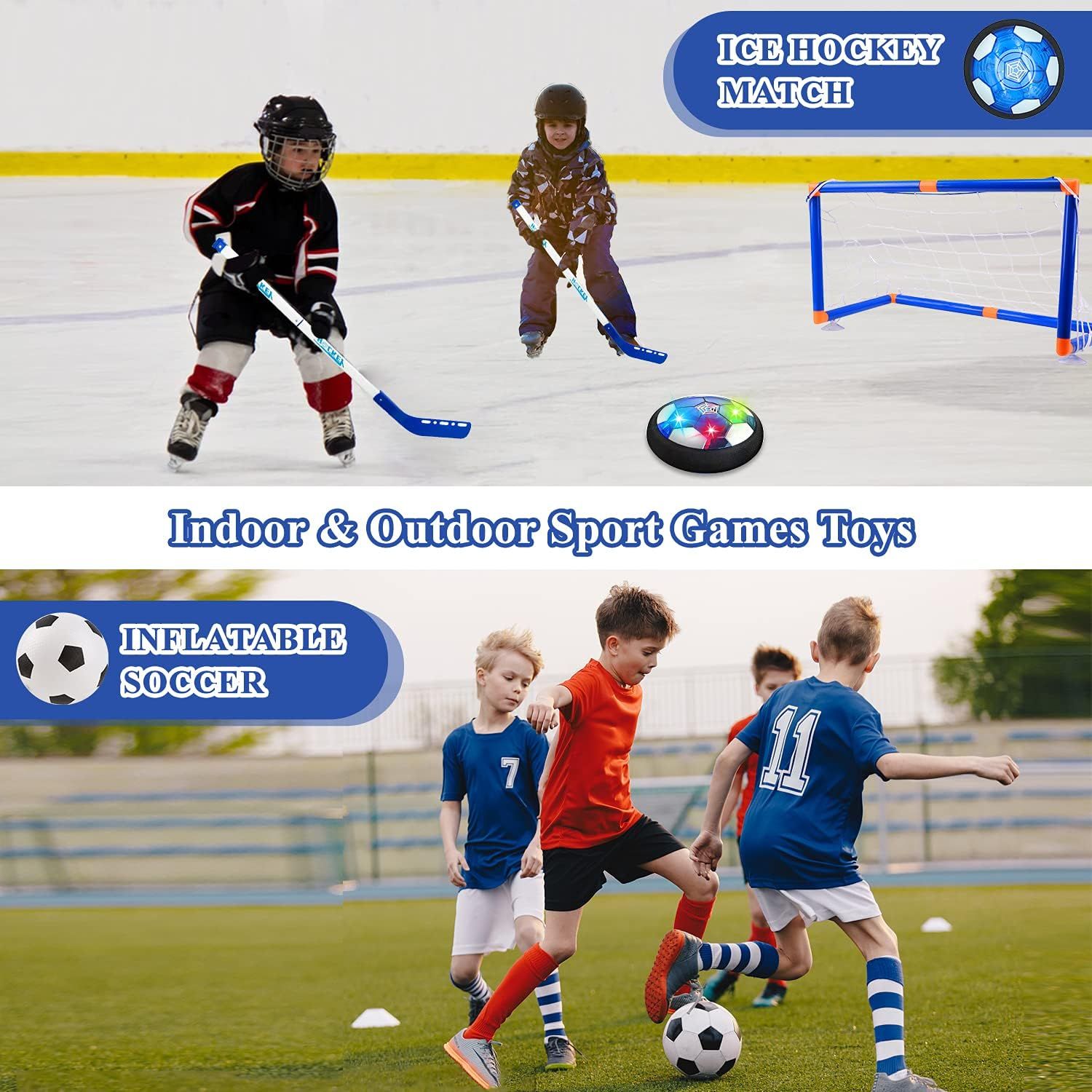 Set of 3-in-1 Kids Hover Football &amp; Hockey Game Set – Indoor Sports Toy