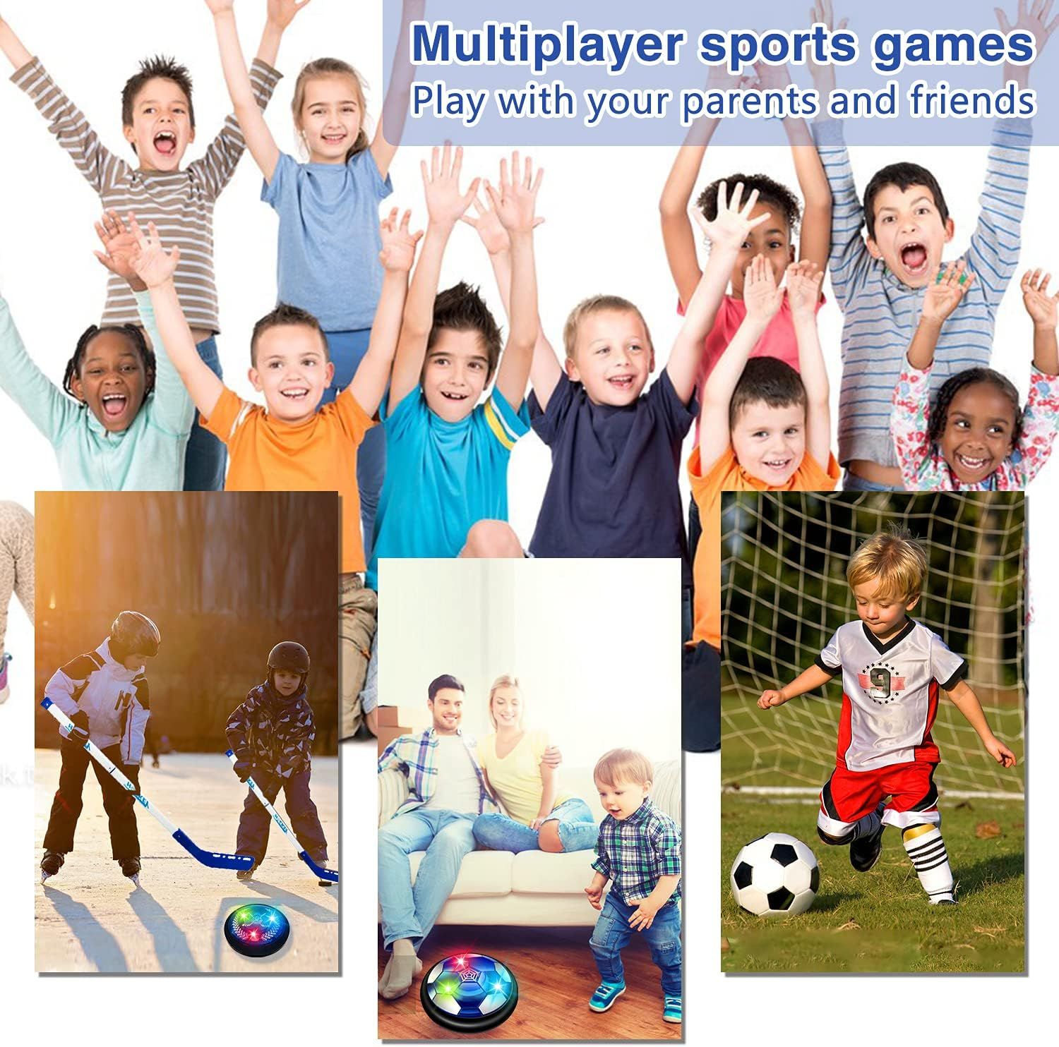 Set of 3-in-1 Kids Hover Football &amp; Hockey Game Set – Indoor Sports Toy