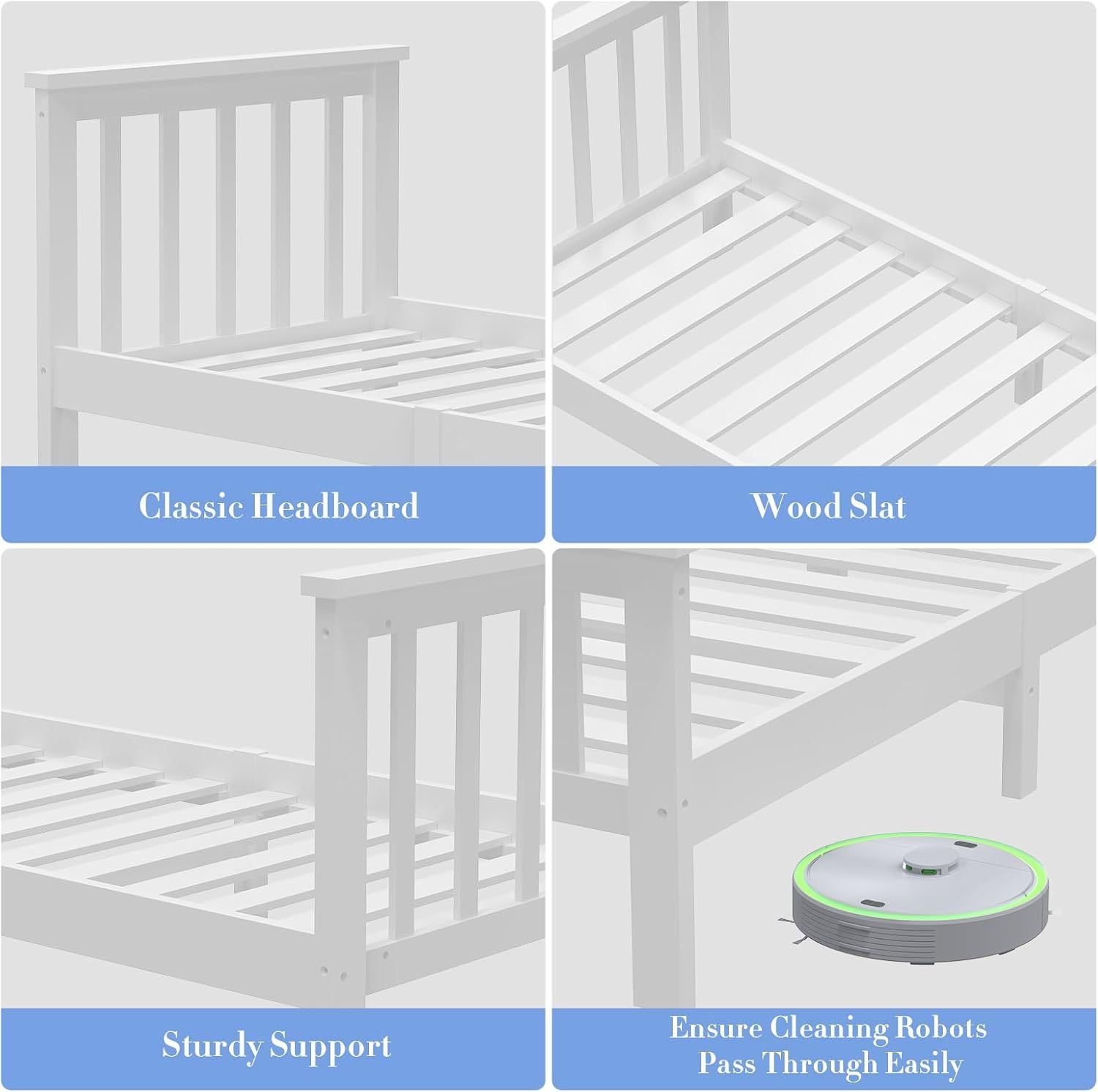 4ft Solid Pine White Shaker Wooden Bed Frame – Improved &amp; Stronger Design with White/Natural Top Finish