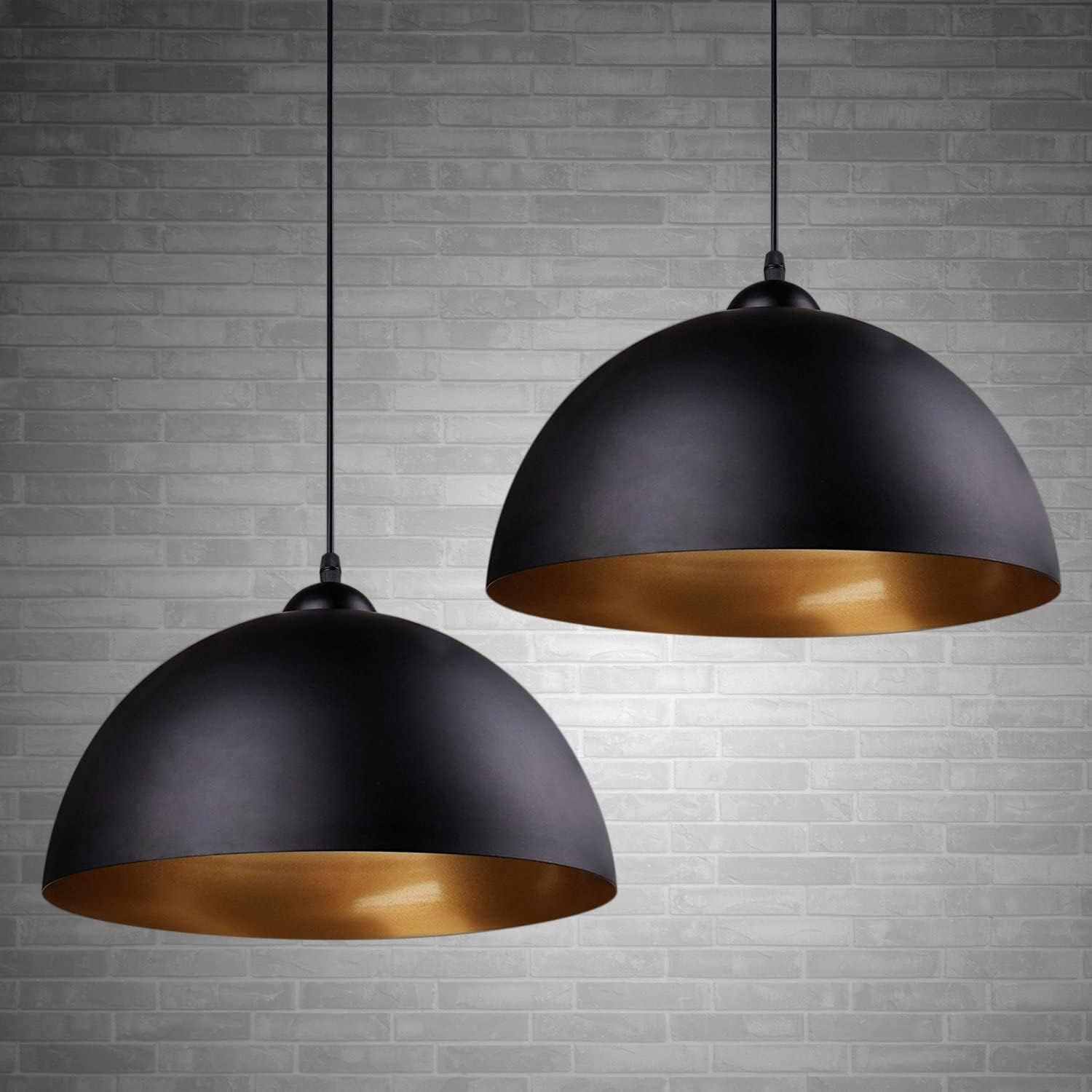 2 Pack Black Metal Lampshades Ø30cm E27 Ceiling Pendant Light Shades