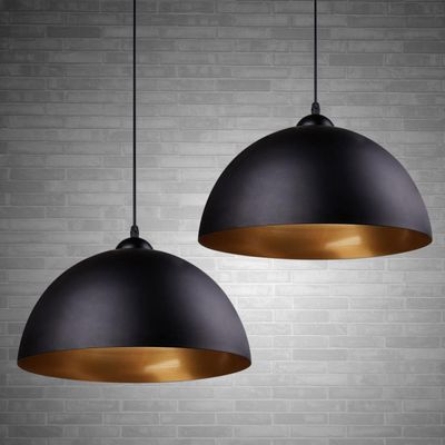 2 Pack Black Metal Lampshades Ø30cm E27 Ceiling Pendant Light Shades