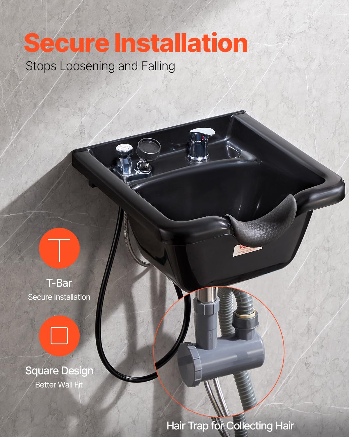 Shampoo Bowl Salon Hair Washing Sink HZ9082 ABS Metal Black