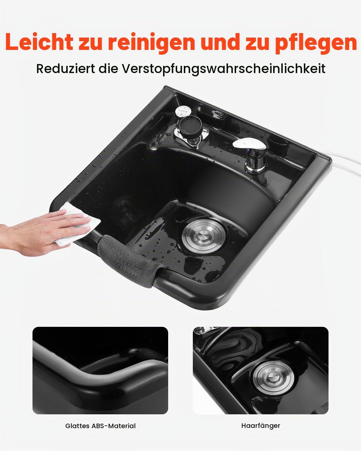 Shampoo Bowl Salon Hair Washing Sink HZ9082 ABS Metal Black