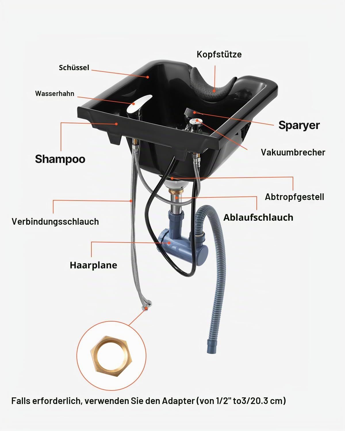 Shampoo Bowl Salon Hair Washing Sink HZ9082 ABS Metal Black