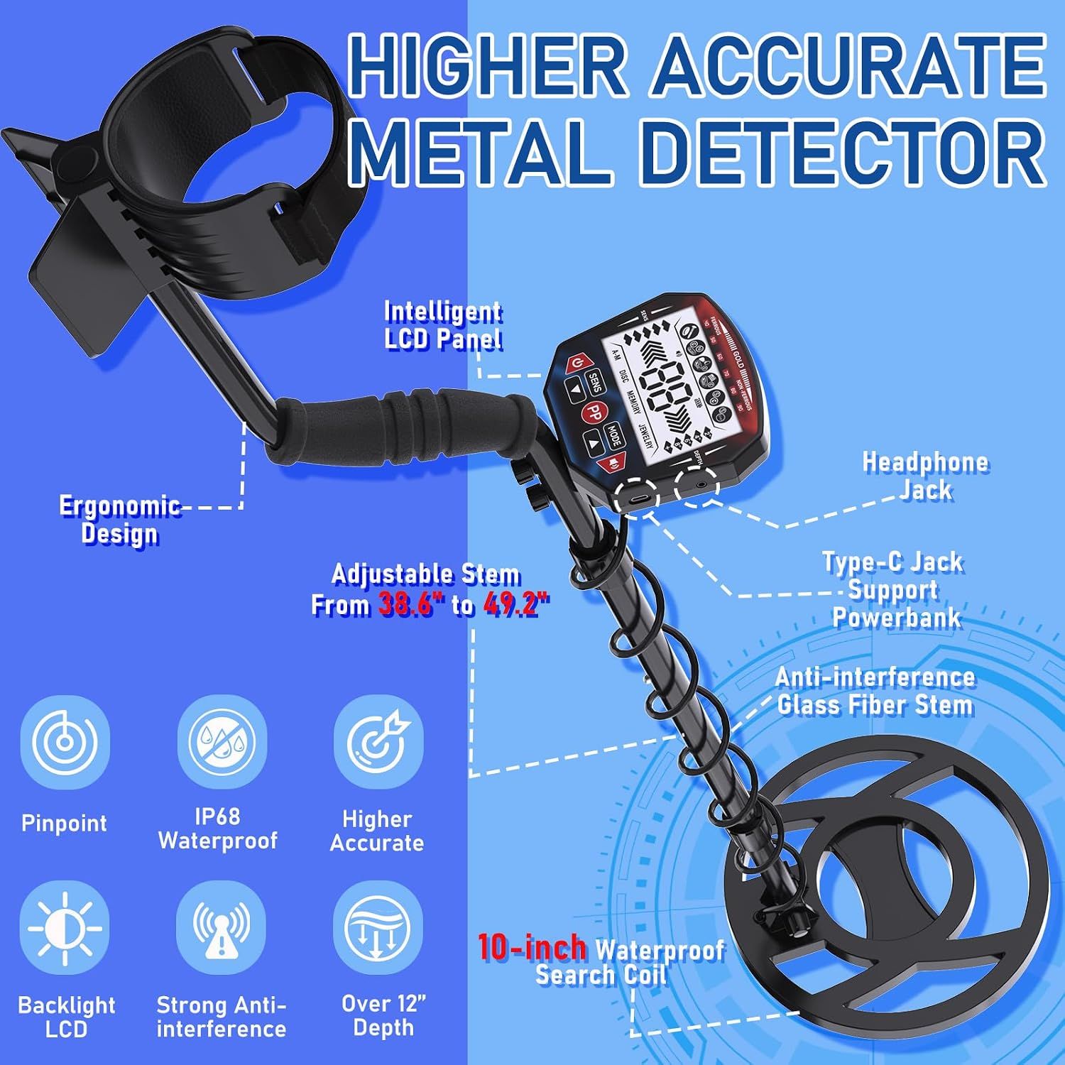 Professional Metal Detector– IP68 Waterproof Treasure Hunting