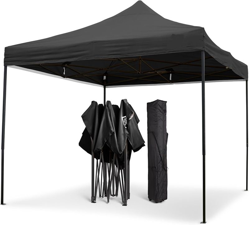 3x3m Heavy Duty Pop Up Gazebo Waterproof Black with Carry Bag &amp; Weights