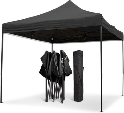 3x3m Heavy Duty Pop Up Gazebo Waterproof Black with Carry Bag &amp; Weights
