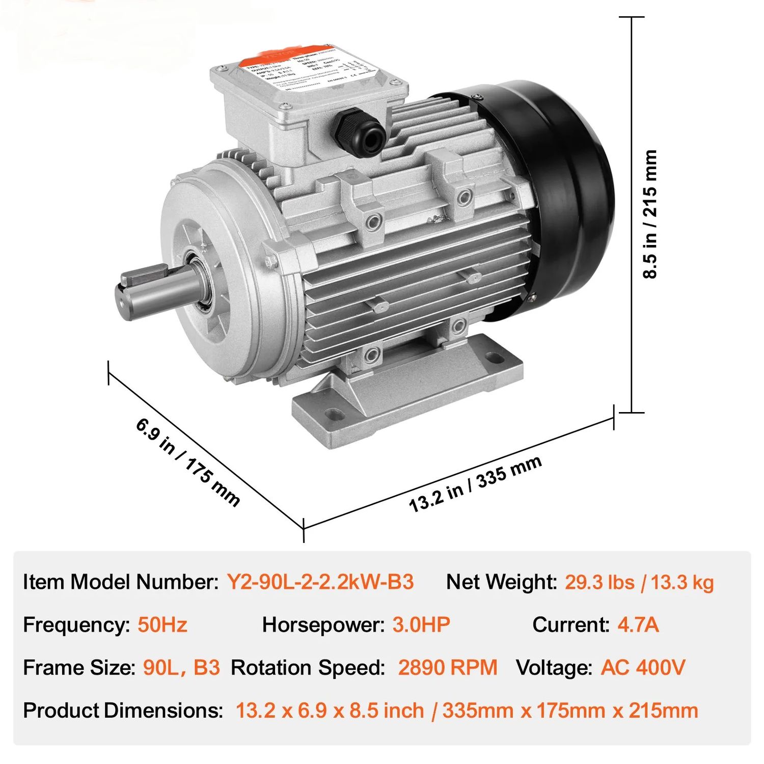 Premium 2.2kW 3-Phase Electric Motor – 3HP, 400V, 2890 RPM, B3 Frame, 90L