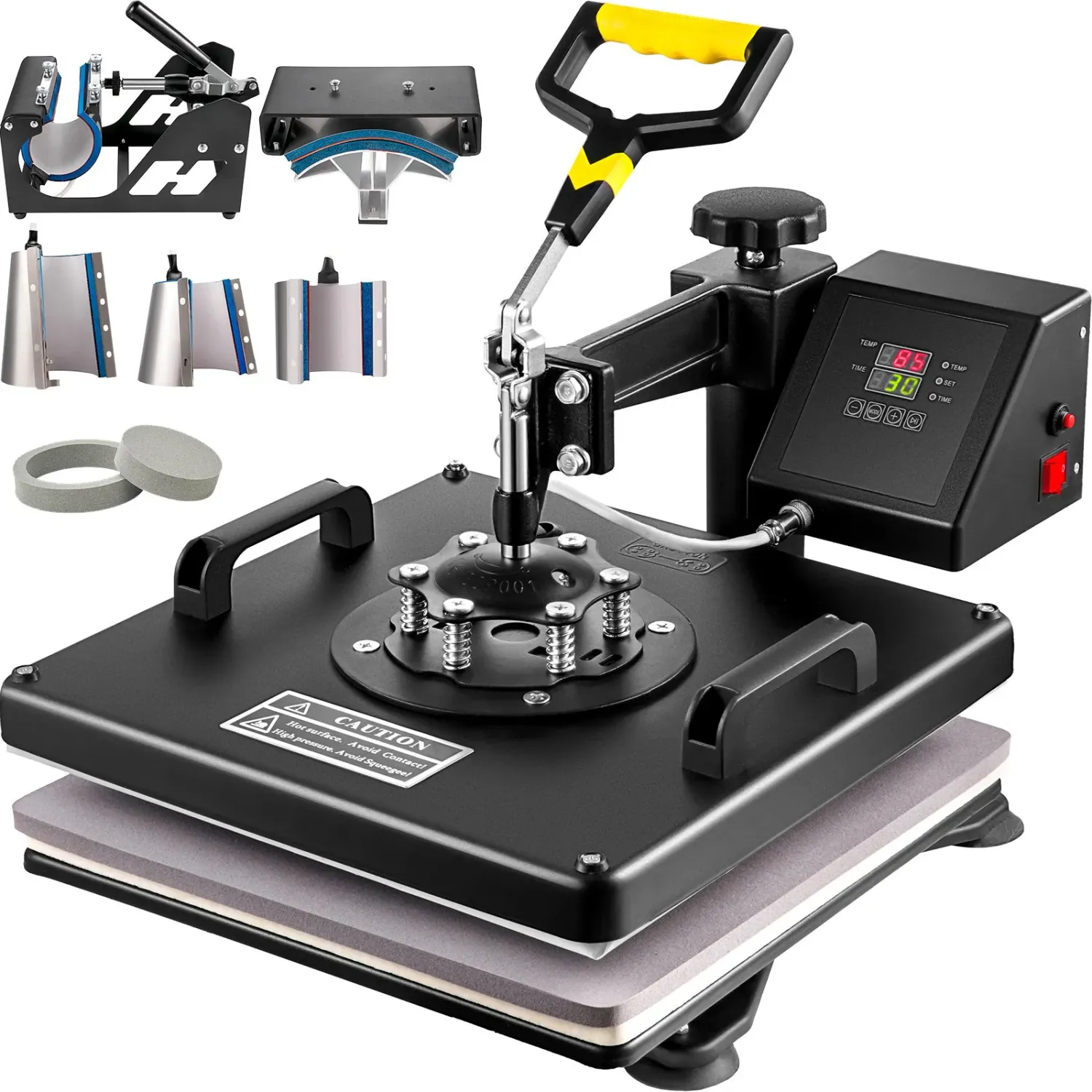 8-in-1 Heat Press Machine 38x38cm T-Shirt Sublimation Transfer Press with Mug Hat Plate Attachments