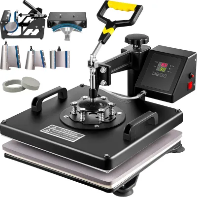 8-in-1 Heat Press Machine 38x38cm T-Shirt Sublimation Transfer Press with Mug Hat Plate Attachments